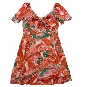 Gianni Bini Red and Green Leaf Print Mini Dress